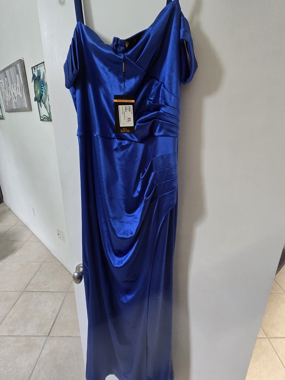 SHEIN Cobalt Blue Satin Mother Of The Bride Draped Gown